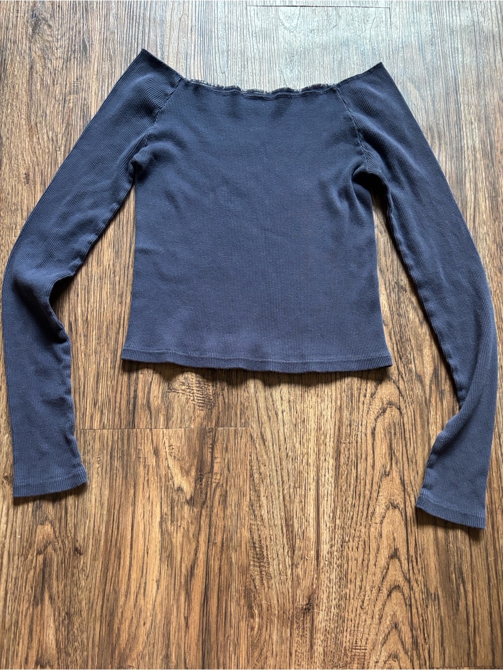 John Galt Bonnie Off Shoulder Ribbed Long Sleeve Top Navy Blue XS